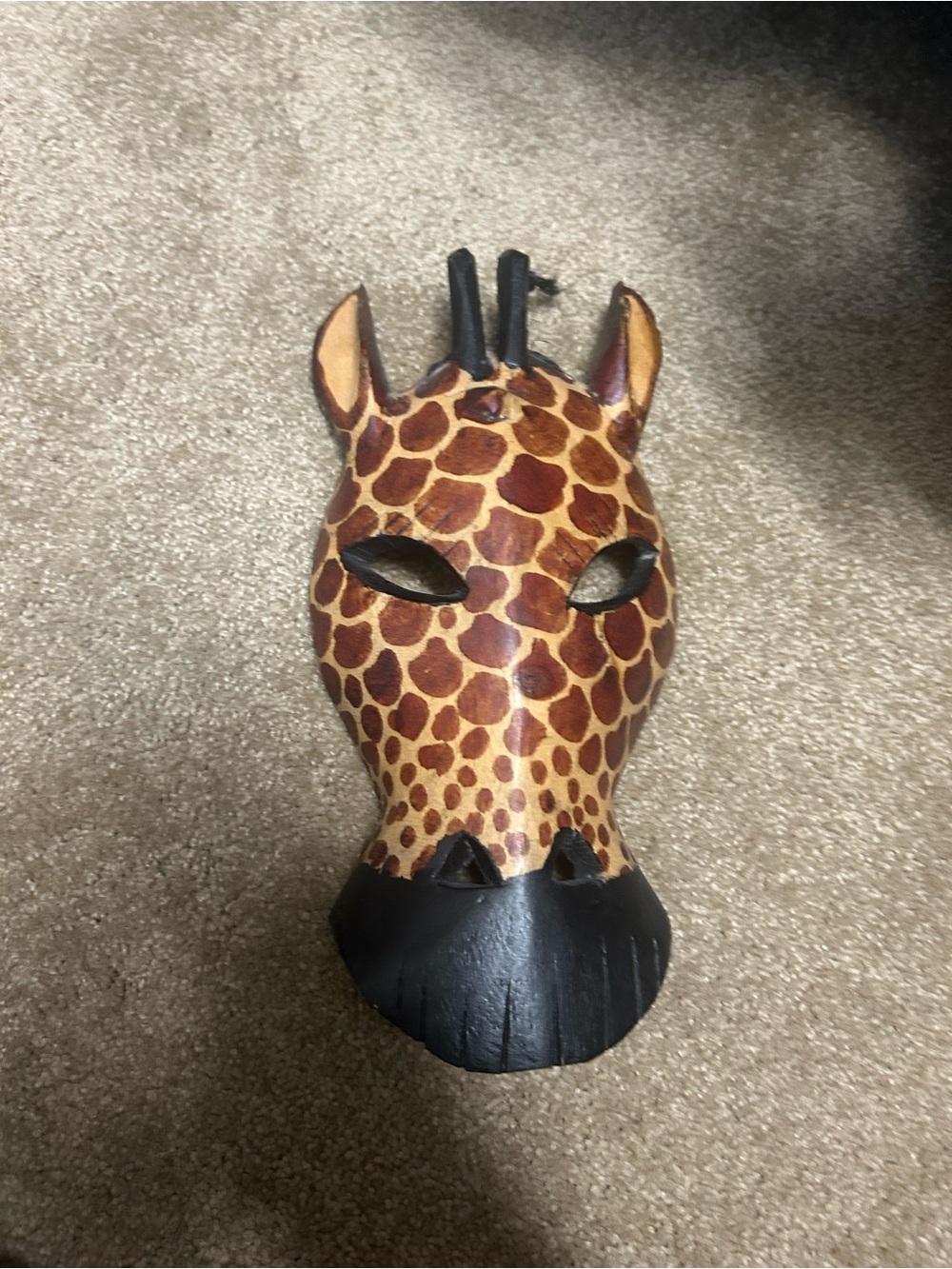 Handcrafted Giraffe Wall Mask - Brown and Black Home Accent